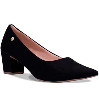 Imagem de Scarpin Camurça Salto Baixo Grosso Bico Fino Confort A2.13 A Cor:Preto;Tamanho:37;Genero:Feminino