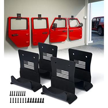 Imagem de Xprite 4 PCS de montagem na parede Ganchos de porta de armazenamento com forro de borracha, alumínio Porta de armazenamento Suporte Suporte para 1956-2020 Wrangler CJ YJ TJ LJ JK JKU JL JLU - Bandeira EUA Padrão