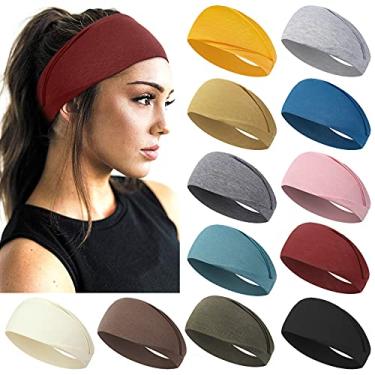 Imagem de AKTVSHOW Bandanas para cabelo curto – faixas elásticas antiderrapantes para a cabeça de ioga, faixas de cabelo largas e grossas para meninas, pacote com 12