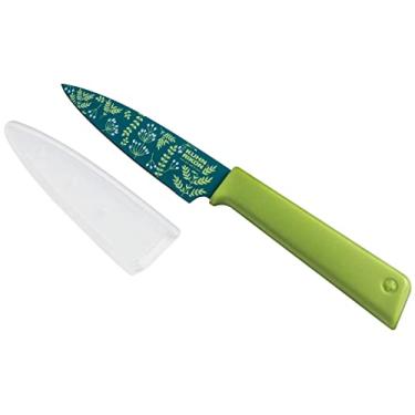 Imagem de Kuhn Rikon Colori+ Faca de descascar reta antiaderente com bainha de segurança, lâmina de 10,16 cm, jardim de ervas