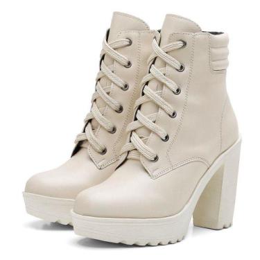 Imagem de Bota Coturno Feminino Salto Alto Confortável Tratorada Off White - Myr