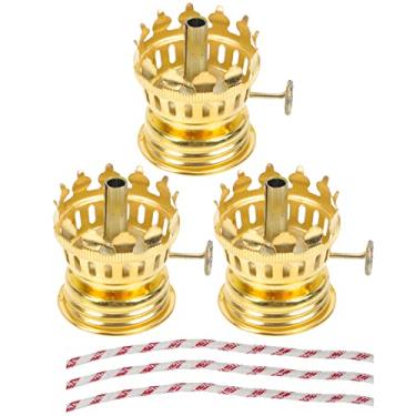 Imagem de Mobestech Queimador de lâmpada de óleo de querosene de latão: peças de lâmpada de óleo de querosene Suporte de chaminé de lâmpada de óleo banhado a latão 3 peças queimador de substituição de lâmpada