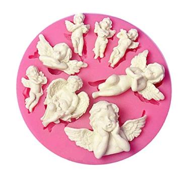 Imagem de 8 formas de fadas Angel Baby 3D Boy Wing Ferramentas de molde de silicone para fazer chocolates doces rígidos sobremesas velas de cubo de gelo Sabonete Baking Cake Decor