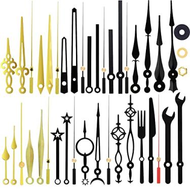 Imagem de Mecanismo de movimento de relógio de parede sem tique-taque de 14 estilos, ponteiros de relógio feito de alumínio, kit de motor de quartzo operado por bateria acessórios de relógio DIY para substituição de peças de reparo, preto, dourado