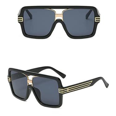 Imagem de Óculos de sol retro grande tamanho grande feminino designer quadrado preto óculos de sol de luxo óculos de proteção uv400 decoração hipster, preto preto, tamanho único