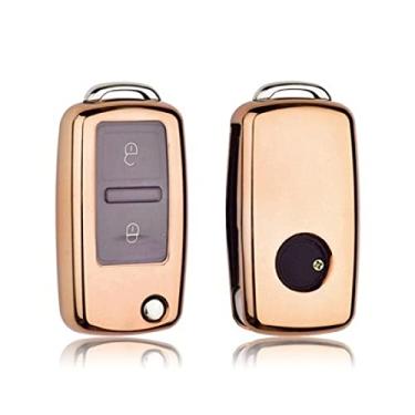 Imagem de YJADHU Capa de chave de carro completo de TPU macio porta-chaves bolsa de chave, apto para Volkswagen para VW Passat Golf Jetta Bora Polo Sagitar Tiguan, ouro