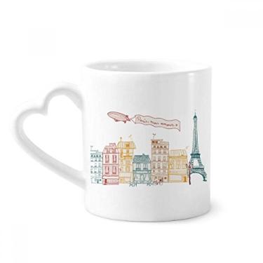 Imagem de Caneca de desenho Paris Airship França Mark Line Coffee Ceramic Drinkware Copo de coração de vidro