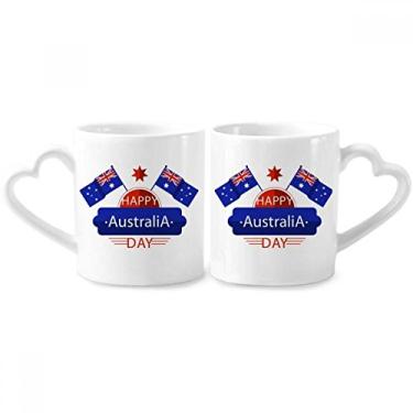 Imagem de Conjunto de canecas de porcelana para casal com bandeira feliz e estrela sabor da Austrália