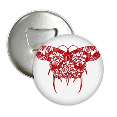 Imagem de Borboleta chinesa em abridor de garrafas vermelho com ímã de geladeira emblema multifuncional