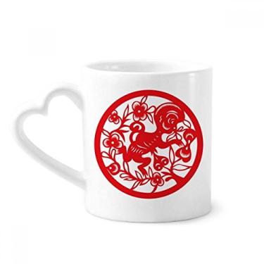 Imagem de Caneca de arte do zodíaco de macaco com corte de papel caneca de café cerâmica copo de coração de vidro
