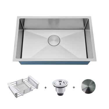 Imagem de Kit Cuba Gourmet com Acessórios Solo 65x40 e Válvula e Escorredor e Tampa Decorativa Arell - Inox Escovado