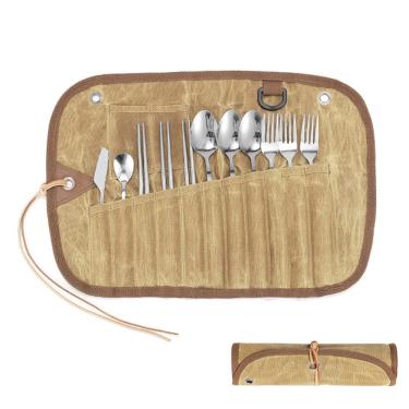 Imagem de FUYTERY 12 Pçs Lona de Camping Conjunto de talheres portáteis 11 Pçs Churrasqueira de aço inoxidável para churrasco ao ar livre