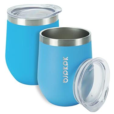 Imagem de BJPKPK 2 peças de copo de vinho isolado de 340 g, copo de vinho isolado de 340 g com tampa, copos de vinho de aço inoxidável inquebráveis, copo isolado para casa e exterior, azul