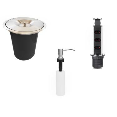 Imagem de Kit Lixeira Embutir Inox 5L + Dosador Inox + Torre de Tomada 