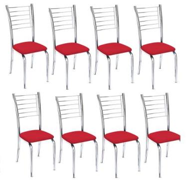 Imagem de Kit 8 Cadeiras Vanessa Cromada Para Cozinha-Assento Vermelho-Gat Magaz