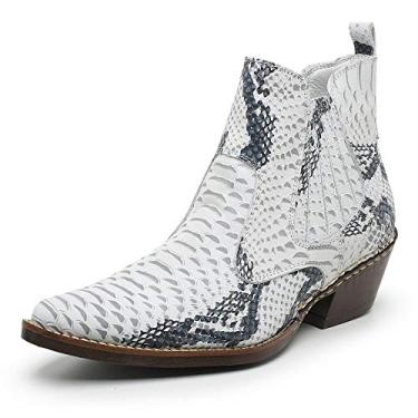 Imagem de Botina Masculina Country Bico Fino Anaconda Branca e Preta De Couro Legitimo JNA SHOES