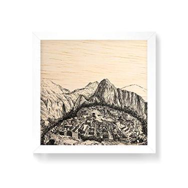 Imagem de Arte Maníacos Quadro decorativo com moldura caixa branca em Madeira - Machu Picchu Linhas - 30x30cm