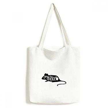 Imagem de Bolsa sacola de lona natural com desenho de rato preto e bolsa de compras casual