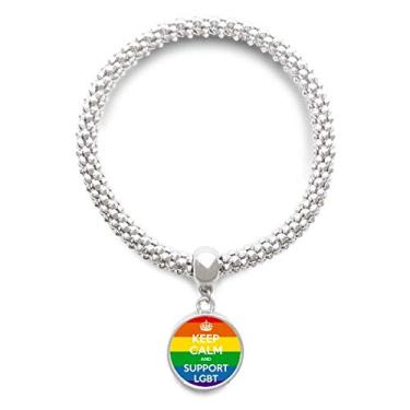 Imagem de DIYthinker Bracelete de prata LGBT com pingente de bandeira bissexual, arco-íris transgênero e corrente ajustável