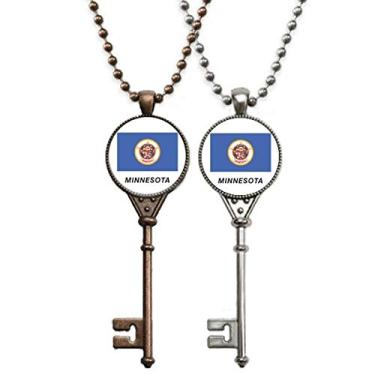 Imagem de OFFbb-USA Perfil de bandeira de Minnesota Art Deco, presente, chaveiro, pingente, joias, decoração de casal