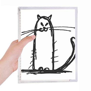 Imagem de Caderno Pequeno Gato Sorriso Sit Black Line Diário Folhas Soltas Recarregável Diário Papelaria