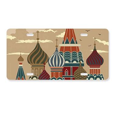 Imagem de DIYthinker Prédio da Catedral da Rússia, placa de carro quadrada vermelha, acessório de aço inoxidável