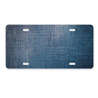 Imagem de DIYthinker Etiqueta de aço inoxidável para decoração de placa de carro com forro de caubói jeans