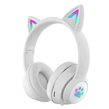 Imagem de FEDBNET Fone de Ouvido Orelha de Gato com Iluminação LED, Headset Bluetooth 5.0 para Jogos/Músicas Estéreo, Fone Sem Fio de Gatinho com Microfone Embutido para Meninas