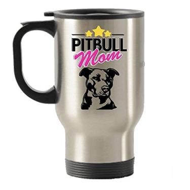 Imagem de Caneca isolada Pit Bull Mom para amante de cães, ideia de presente de aço inoxidável para viagem