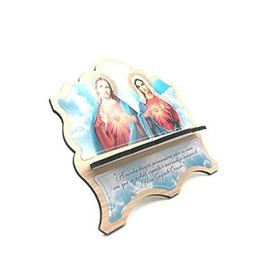Imagem de Porta Bíblia De Madeira Mdf Sagrado Coração De Jesus E Maria