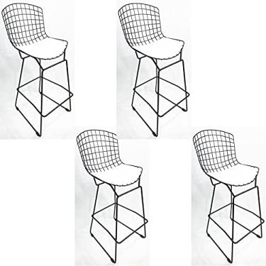 Imagem de Kit 4 Banquetas BERTÓIA preta assento branco altura 60cm - Poltronas do Sul