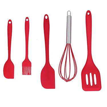Imagem de Escova de óleo, 5 peças/conjunto batedor de ovo de silicone economizando espaço para utensílios de cozinha decoração de bolo para padaria doméstica (conjunto vermelho de 5 peças)