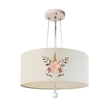 Imagem de Lustre Pendente Infantil Unicórnio Cúpula Branco 30x15 2E27
