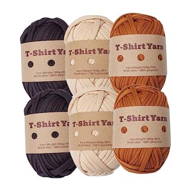 Imagem de Dynwave 6 peças de fio de malha para camiseta, tecido elástico, tecido macio, fio de espaguete, para fazer você mesmo, cestas de artesanato, macramê, tricô, conjunto a