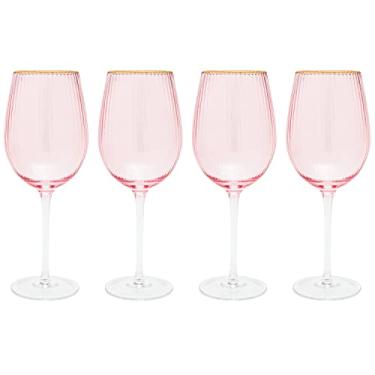 Imagem de Vikko Taças de vinho decorativas, conjunto de 4 copos soprados pêssego com borda dourada, taças de vinho extravagantes de 400 ml com haste para vinho tinto e branco, taças de vinho decorativas
