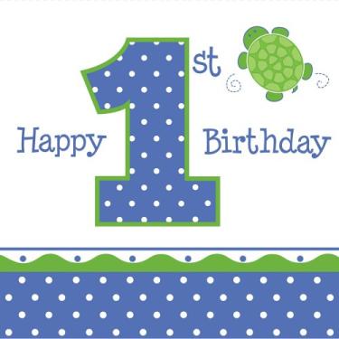 Imagem de 16 guardanapos de papel para almoço, Mr. Turtle Happy 1st Birthday