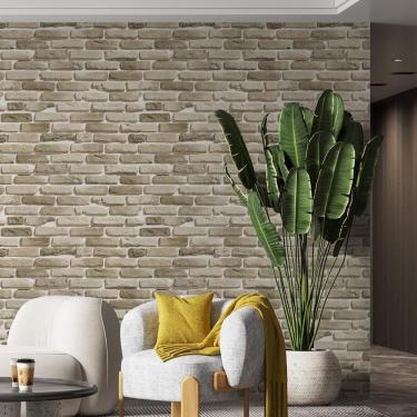 Imagem de Kit 9 Rolos Papel De Parede Adesivo Tijolo Bege 3,0M