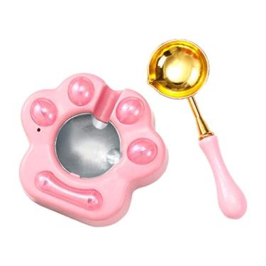 Imagem de menolana Aquecedor elétrico de selo de cera e colher, selo de cera, forno de vedação, aquecedor de cera para convites de casamento, envelopes, faça você mesmo, Rosa