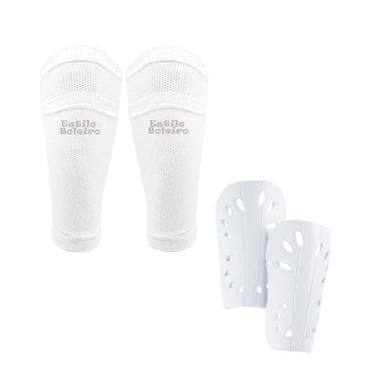 Imagem de Porta Caneleira Futebol Estilo Boleiro + Par de Caneleiras (Branco, G)
