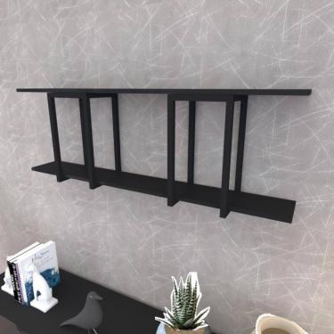 Imagem de Prateleira Industrial Suspensa Estante Parede Nicho Preta Cozinha Escritorio Sala Quarto Infantil