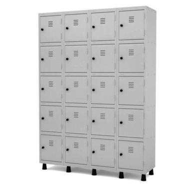 Imagem de Roupeiro Em Aço 20 Portas Pequenos Cinza Com Tranca Para Cadeado Pandin
