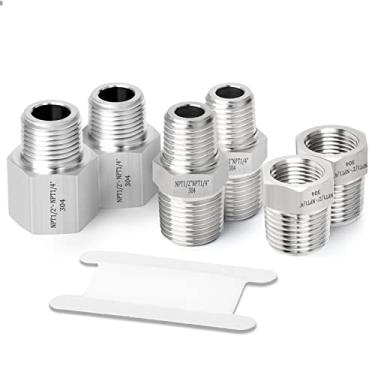 Imagem de Taisher 6 peças de forjamento de bucha sextavada de aço inoxidável 304, adaptador redutor, redução do bico sextavado de 1/4 polegada NPT x 1/2 polegada NPT