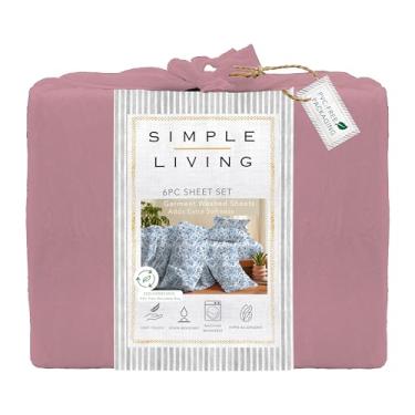 Imagem de Simple Living Jogo de cama de microfibra macia de 6 peças - lençol com elástico alto, lençol de cima, fronhas - Acessórios para quarto feminino/masculino, solteiro/rosa empoeirado