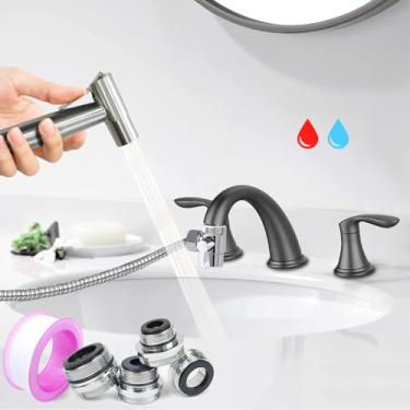 Imagem de Torneira de pia escovada premium, pulverizador de bidé portátil para vaso sanitário, conjunto de acessórios para água quente e fria com função dupla, perfeita para higiene feminina, fraldas de pano, limpeza de banheiro etc