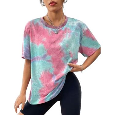 Imagem de SOFIA'S CHOICE Camisetas femininas de manga curta tamanho grande tie dye, Tieydye rosa e azul, G