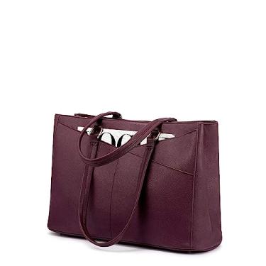 Imagem de Bolsa feminina para notebook LOVEVOOK, bolsa de couro PU impermeável para notebook de 15,6 polegadas, bolsa para trabalho, roxo