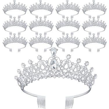 Imagem de Loetere 12 peças de tiara de cristal e coroa de princesa com pente coroa de strass, tiara feminina para meninas, acessórios de cabelo rainha para festa de aniversário, casamento, formatura, Halloween,