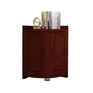 Imagem de Armário com porta dupla, armário de armazenamento moderno para sala de estar, armário de madeira com destaque, cor branca e teca (cor teca)