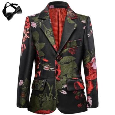 Imagem de Blazer masculino slim fit jaqueta formal bordado terno blazer para crianças esporte casaco anel portador roupa, Flor vermelha, 6 Years