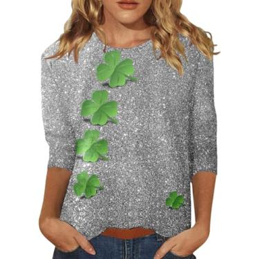 Imagem de Camisetas femininas para o Dia de São Patrício 2024, blusas modernas, engraçadas, com mangas 3/4, 035 - prata, P